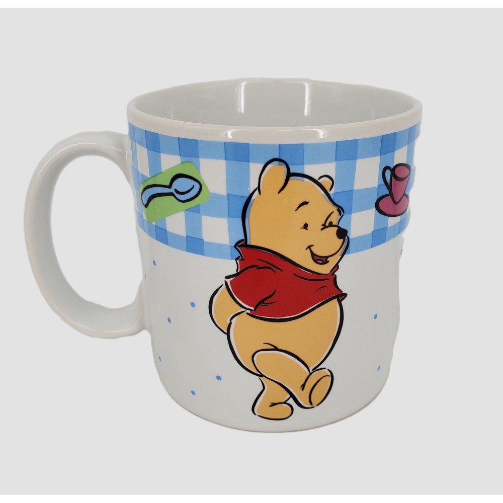 Disney Vintage 1997 Winnie the Pooh Sakura NY Gingham Polka Dot Ceramic Mug 12oz